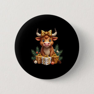 Cute Highland Cow Christmas Santa Highland Cow Lov 2 Inch Round Button