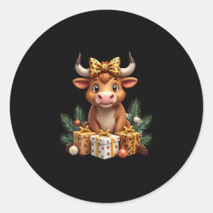 Cute Highland Cow Christmas Santa Highland Cow Lov Classic Round Sticker