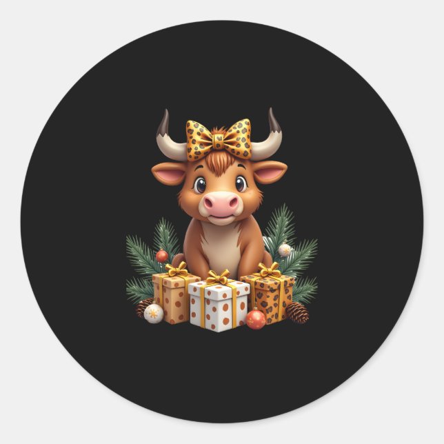 Cute Highland Cow Christmas Santa Highland Cow Lov Classic Round Sticker (Front)
