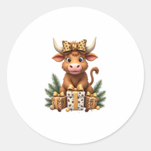 Cute Highland Cow Christmas Santa Highland Cow Lov Classic Round Sticker