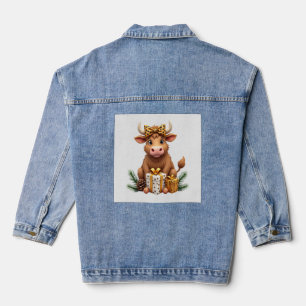 Cute Highland Cow Christmas Santa Highland Cow Lov Denim Jacket
