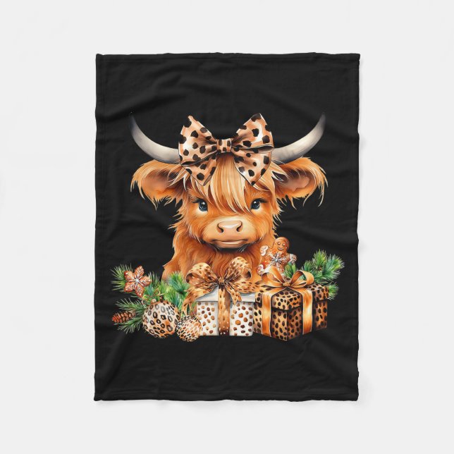 Cute Highland Cow Christmas Santa Highland Cow Lov Fleece Blanket (Front)