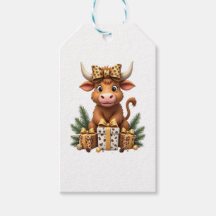 Cute Highland Cow Christmas Santa Highland Cow Lov Gift Tags