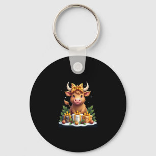 Cute Highland Cow Christmas Santa Highland Cow Lov Keychain