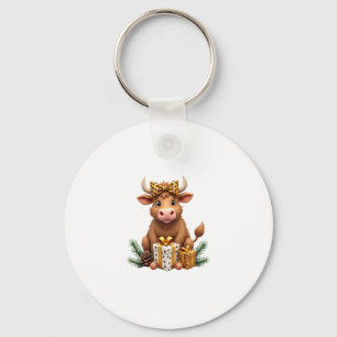 Cute Highland Cow Christmas Santa Highland Cow Lov Keychain