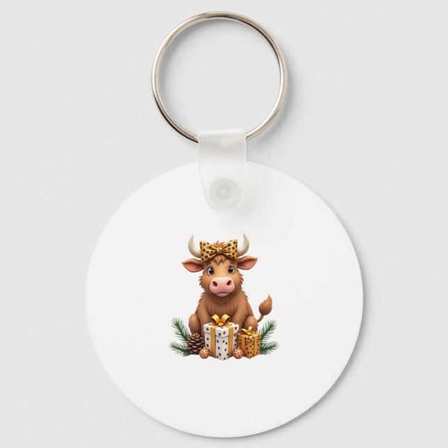 Cute Highland Cow Christmas Santa Highland Cow Lov Keychain (Front)
