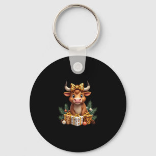 Cute Highland Cow Christmas Santa Highland Cow Lov Keychain