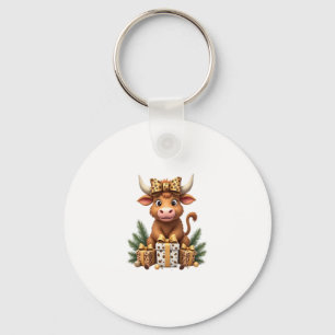 Cute Highland Cow Christmas Santa Highland Cow Lov Keychain