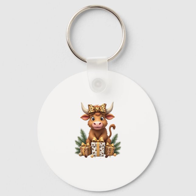 Cute Highland Cow Christmas Santa Highland Cow Lov Keychain (Front)