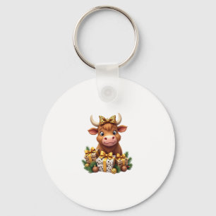Cute Highland Cow Christmas Santa Highland Cow Lov Keychain