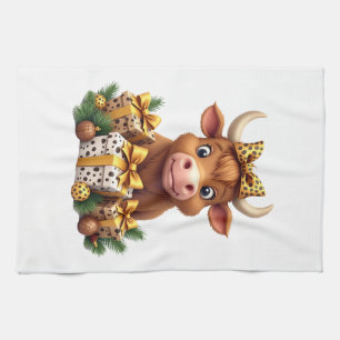Cute Highland Cow Christmas Santa Highland Cow Lov Kitchen Towel