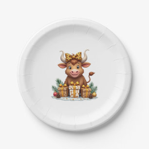 Cute Highland Cow Christmas Santa Highland Cow Lov Paper Plate