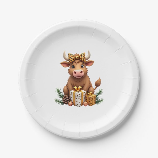 Cute Highland Cow Christmas Santa Highland Cow Lov Paper Plate (Front)
