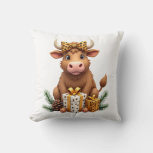 Cute Highland Cow Christmas Santa Highland Cow Lov Throw Pillow