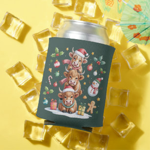 Cute Highland Cow Christmas Trees Hot Cocoa Cozy Can Cooler