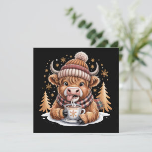 Cute Highland Cow Christmas Trees Hot Cocoa Cozy  Holiday Card
