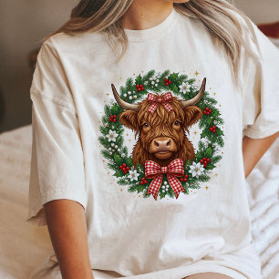 Cute Highland Cow Christmas Wreath Tri-Blend Shirt