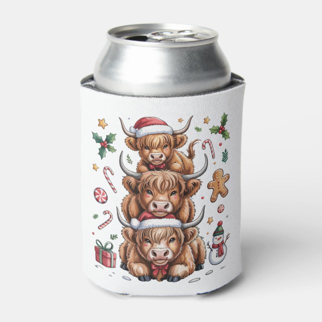 Cute Highland Cow Christmas Xmas Cozy Winter Can Cooler (Can Front)