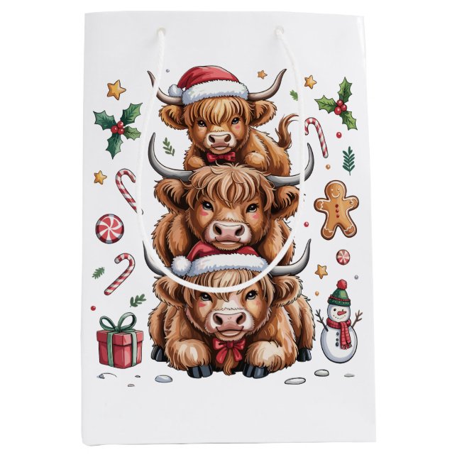 Cute Highland Cow Christmas Xmas Cozy Winter Medium Gift Bag (Front)