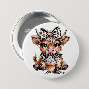 Cute Highland Cow Coffee Addict Funny Drink Coffee 3 Inch Round Button