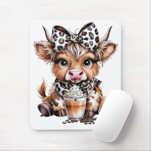 Cute Highland Cow Coffee Addict Funny Drink Coffee Mouse Pad