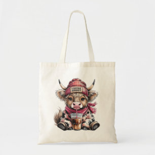 Cute Highland Cow Coffee Addict Funny Drink Coffee Tote Bag