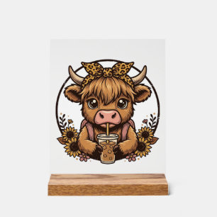 Cute Highland Cow Coffee Sunflower Vintage Shirt_1 Acrylic Sign