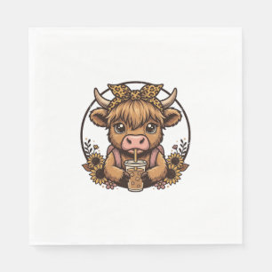 Cute Highland Cow Coffee Sunflower Vintage Shirt_1 Napkin