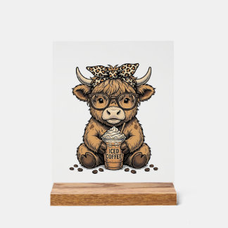 Cute Highland Cow Coffee Vintage Vector Shirt_1 Acrylic Sign
