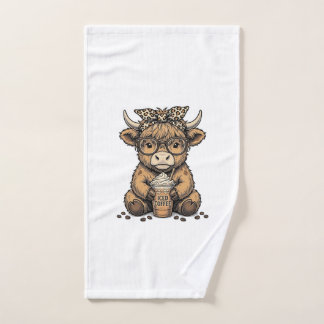 Cute Highland Cow Coffee Vintage Vector Shirt_1 Hand Towel