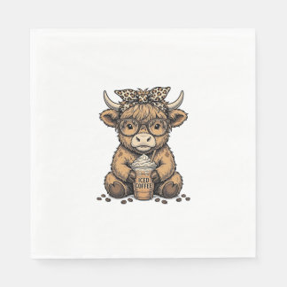 Cute Highland Cow Coffee Vintage Vector Shirt_1 Napkin
