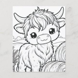 Cute Highland Cow Colouring Page