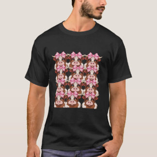 Cute Highland Cow Coquette Bows Pink Ribbon Cancer T-Shirt