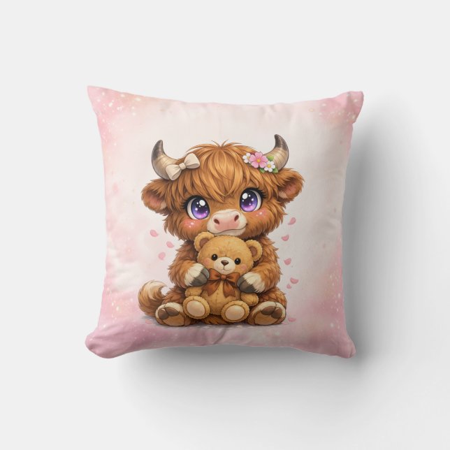 Cute Highland Cow Cuddle Throw Pillow (Front)