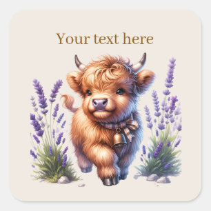 Cute Highland cow customizable  Square Sticker