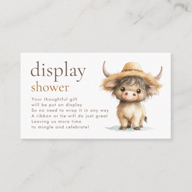 Cute Highland Cow Display Baby Shower  Enclosure Card (Front)