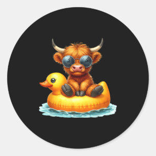 Cute Highland Cow Duck Ol Float Summer Vibes Swimm Classic Round Sticker