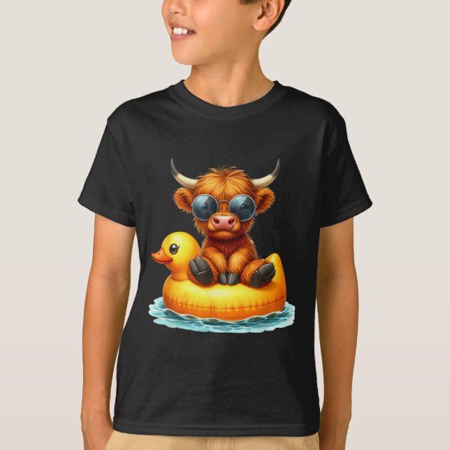 Cute Highland Cow Duck Ol Float Summer Vibes Swimm T-Shirt (Front)