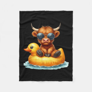 Cute Highland Cow Duck Pool Float Summer Vibes Fleece Blanket