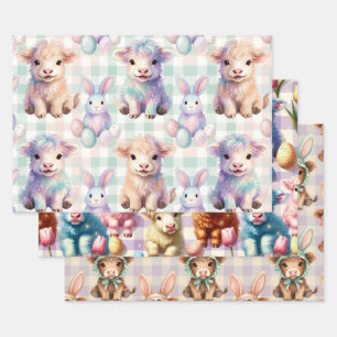 Cute Highland Cow Easter Spring Wrapping Paper Sheet