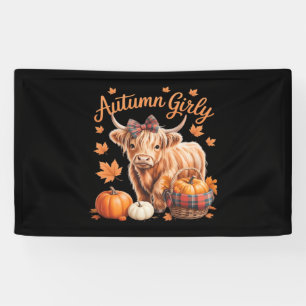 Cute Highland Cow Fall Autumn Girly Thanksgiving C Banner