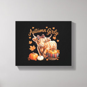 Cute Highland Cow Fall Autumn Girly Thanksgiving C Canvas Print