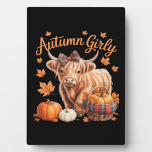 Cute Highland Cow Fall Autumn Girly Thanksgiving C Plaque