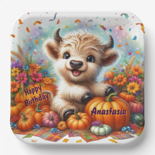 Cute Highland Cow Fall Birthday Party Plates