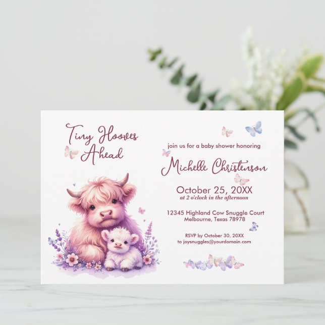 Cute Highland Cow Floral Baby Shower Invitation (Standing Front)