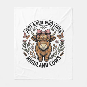Cute Highland Cow Girl Vintage Floral Shirt Design Fleece Blanket