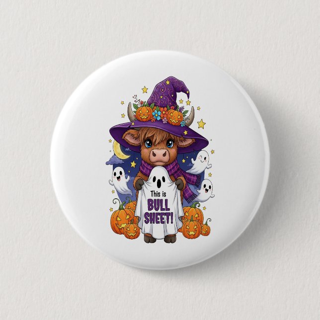 Cute Highland Cow Halloween 2 Inch Round Button (Front)