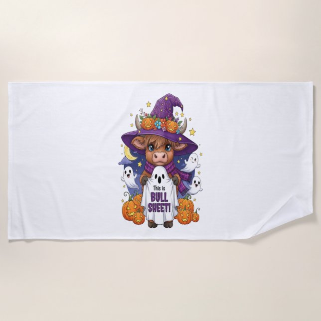 Cute Highland Cow Halloween Beach Towel (Front)