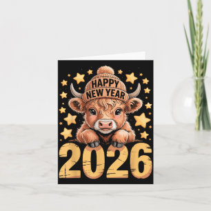 Cute Highland Cow Happy New Year 2026 Tee Funny An Card