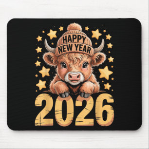 Cute Highland Cow Happy New Year 2026 Tee Funny An Mouse Pad